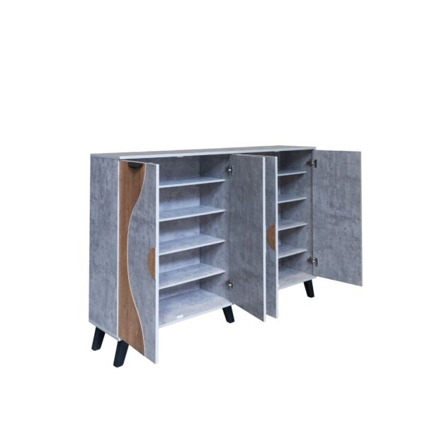 خزانة احذية 4 ابواب - رمادي وخشبي