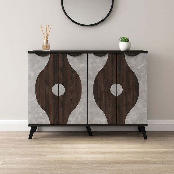 خزانة احذية 4 ابواب - بني غامق ورمادي