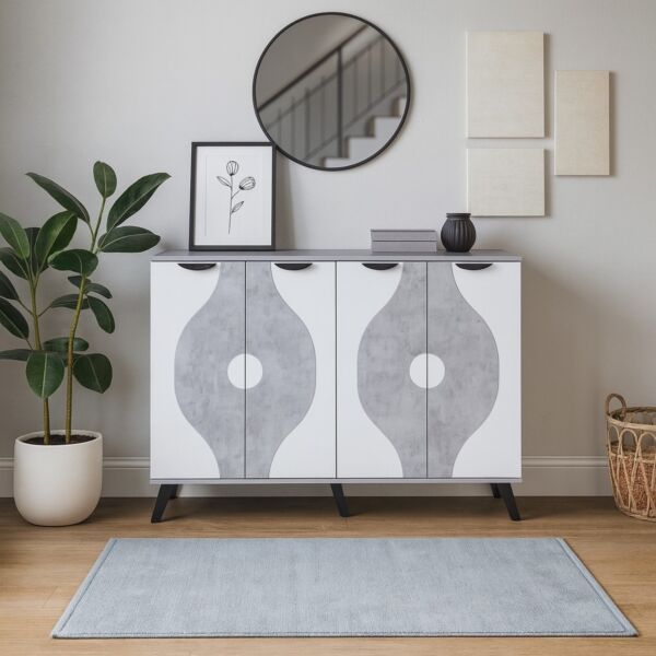 خزانة احذية 4 ابواب - رمادي وابيض