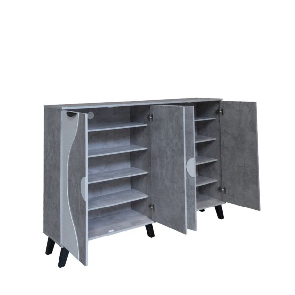 خزانة احذية 4 ابواب - رمادي وابيض