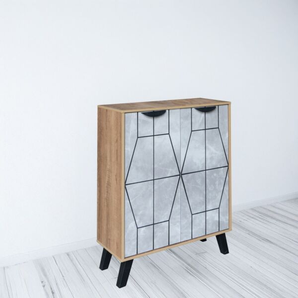 خزانة أحذية بابين خشب ماليزي روماس - خشبي و رمادي