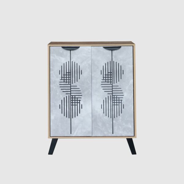 خزانة أحذية بابين خشب ماليزي لامار - رمادي وخشبي