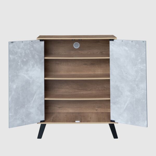 خزانة أحذية بابين خشب ماليزي لامار - رمادي وخشبي