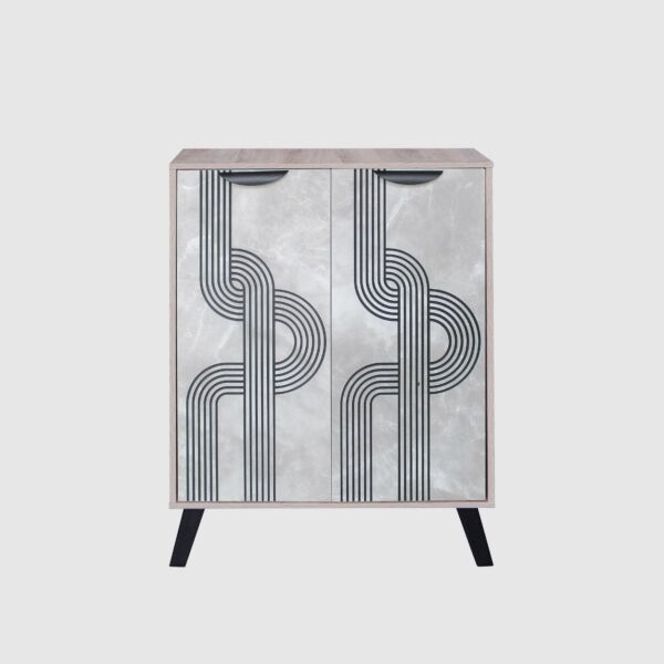 خزانة أحذية بابين خشب ماليزي لاروز - رمادي وبيج