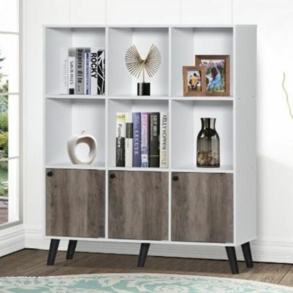 وحدة رفوف تخزين كتب خشب ماليزي دارسي أبيض وبني 