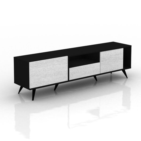 طاولة تلفزيون أركا مع رفوف تخزين - لون أسود و أبيض