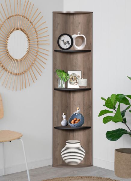 وحدة تخزين رفوف زاوية مقوسة 4 رفوف خشب ماليزي رمادي وبني