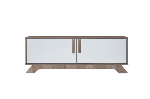 طاولة تلفزيون خشب ماليزي رمادي خشبي وأبيض