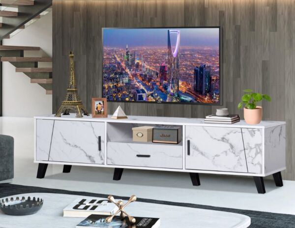 طاولة تلفزيون خشب ماليزي سيلكا اللون رخامي ابيض