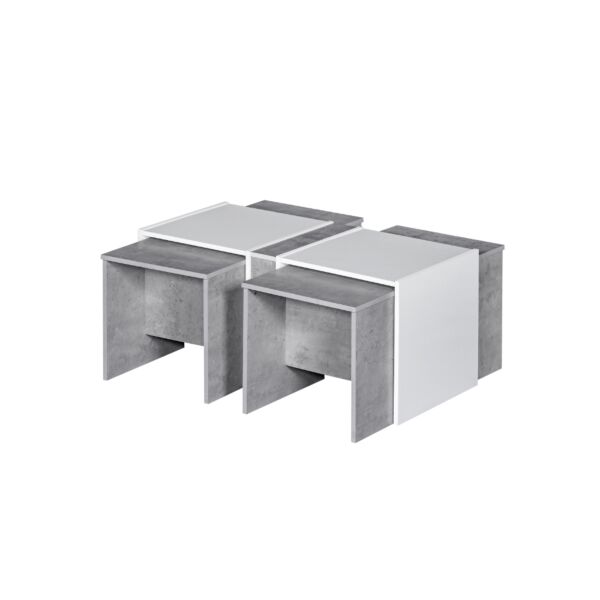 طقم طاولات خدمة 5 قطع خشب ماليزي اللون ابيض ورمادي