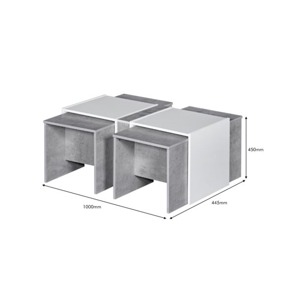 طقم طاولات خدمة 5 قطع خشب ماليزي اللون ابيض ورمادي