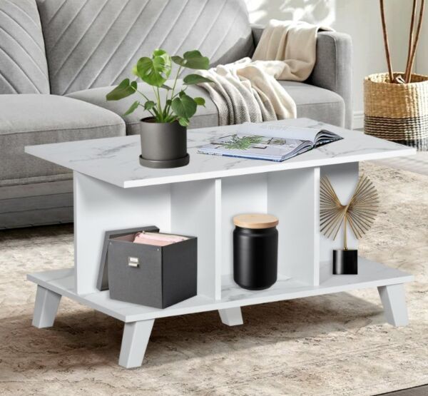 طاولة قهوة دورين خشب ماليزي اللون رخامي وأبيض 