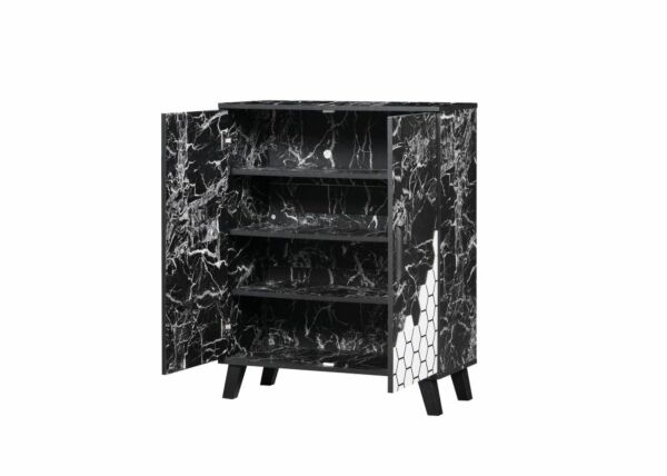 خزانة أحذية فوزلا خشب ماليزي بابين - أسود رخامي وأبيض 