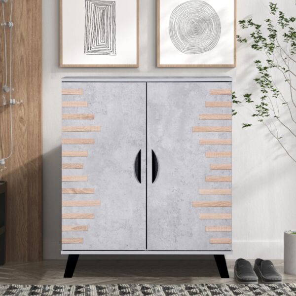 خزانة أحذية بابين خشب ماليزي رصاصي مخطط من الجانبين