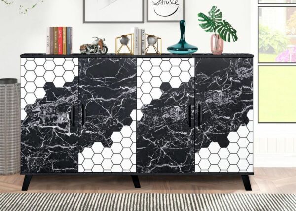 خزانة أحذية زيكلام خشب ماليزي 4 أبواب - أسود رخامي وأبيض 