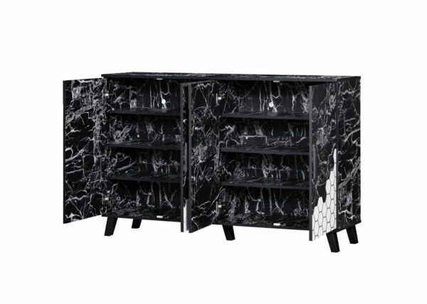 خزانة أحذية زيكلام خشب ماليزي 4 أبواب - أسود رخامي وأبيض 