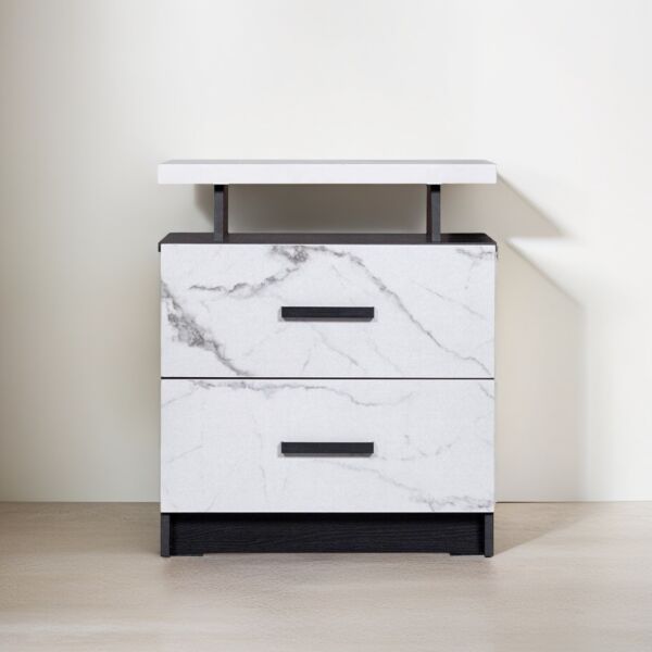 كومودينو درجين ورف علوي خشب ماليزي - كارتر أبيض رخامي وأسود