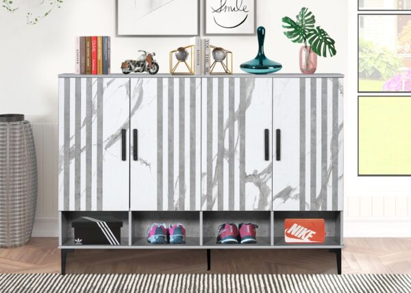 خزانة احذية 4 ابواب مع ارفف ميناس - ابيض ورصاصي