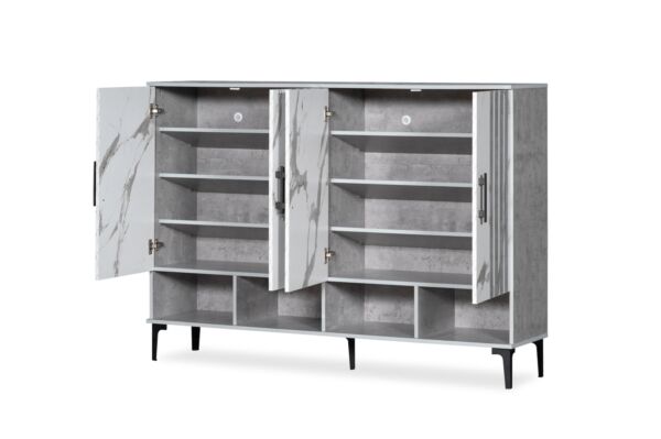 خزانة احذية 4 ابواب مع ارفف ميناس - ابيض ورصاصي