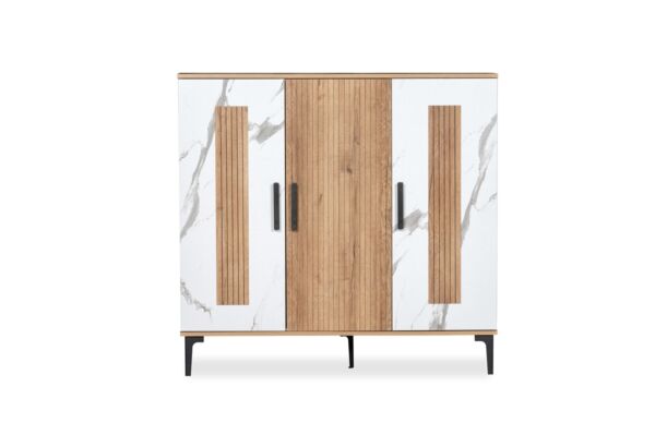 خزانة احذية 3 ابواب كاترين - ابيض وخشبي