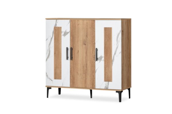 خزانة احذية 3 ابواب كاترين - ابيض وخشبي