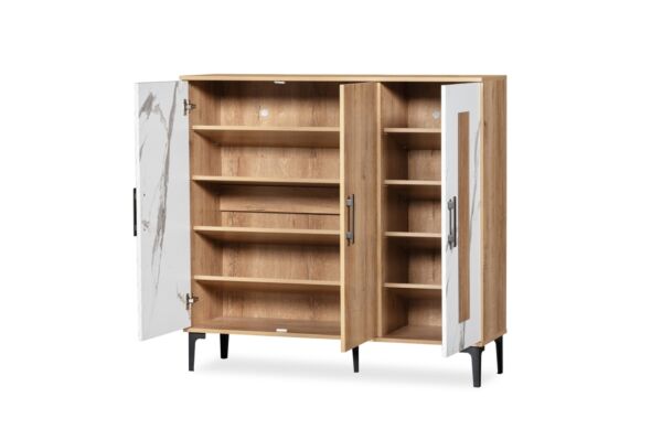 خزانة احذية 3 ابواب كاترين - ابيض وخشبي