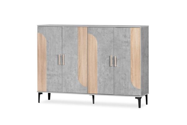 خزانة أحذية 4 ابواب يان - رمادي فاتح وخشبي