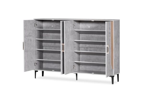 خزانة أحذية 4 ابواب يان - رمادي فاتح وخشبي