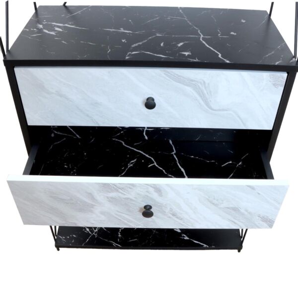 وحدة تخزين أدراج مع رفين - أبيض وأسود