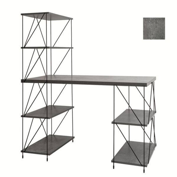 طاولة مكتب مع أرفف جانبية - رمادي