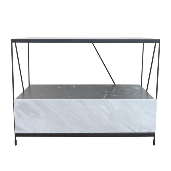 طاولة جانبية رفين ودرج أسود وأبيض