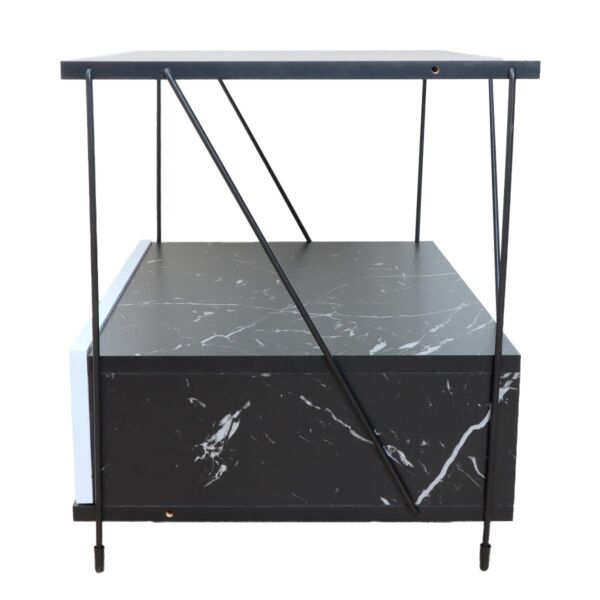 طاولة جانبية رفين ودرج أسود وأبيض