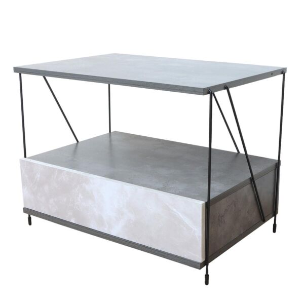 طاولة جانبية رفين ودرج - أبيض