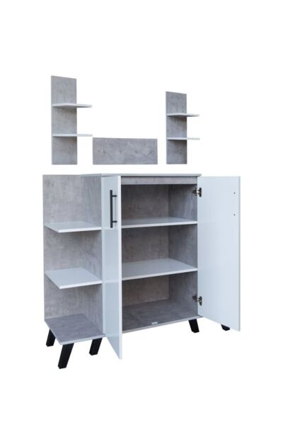 ركن قهوة مع أرفف معلقة كورنر - أبيض و رمادي