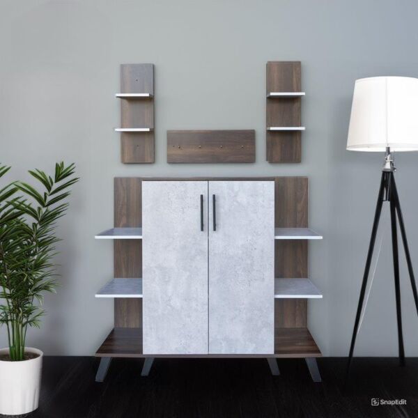 ركن قهوة مع أرفف معلقة كورنر - رمادي وبني