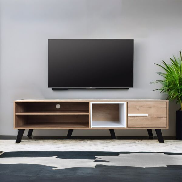 طاولة تلفاز خشب ماليزي إيفز - بني فاتح