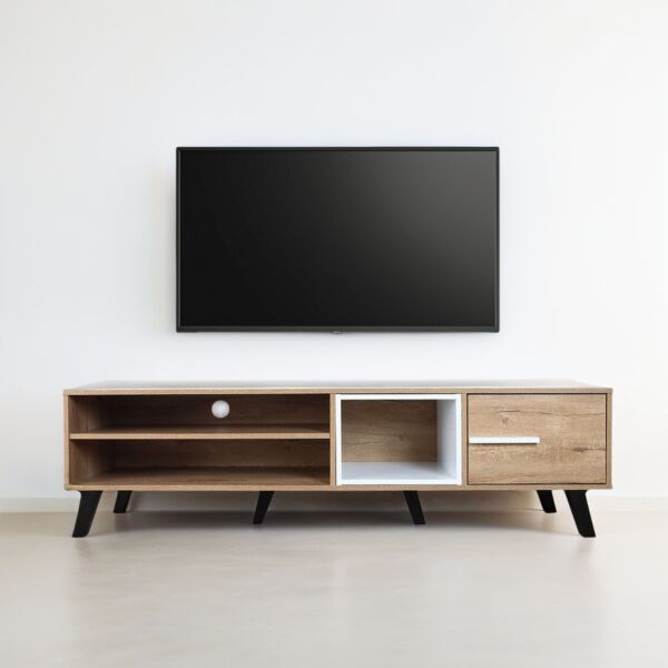 طاولة تلفاز خشب ماليزي إيفز - بني فاتح