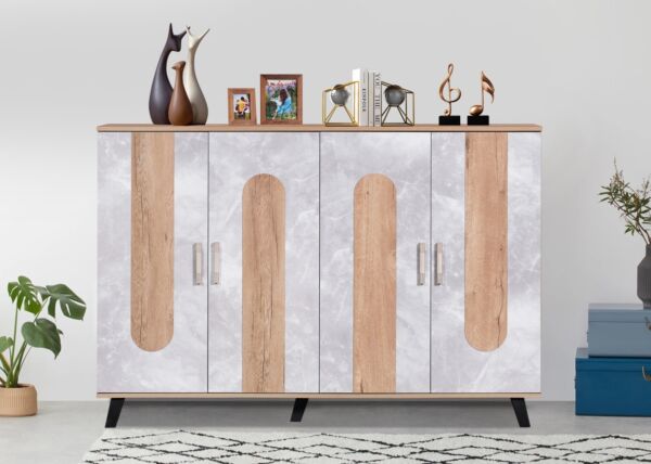 خزانة أحذية 4 أبواب سبيس - بيج ورمادي