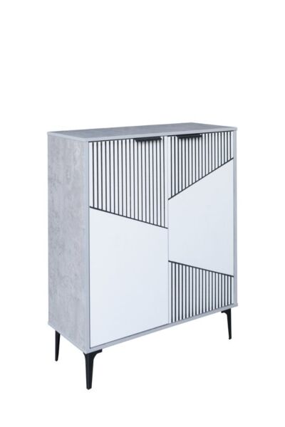 خزانة أحذية بابين خشب ماليزي روما - رمادي وأبيض