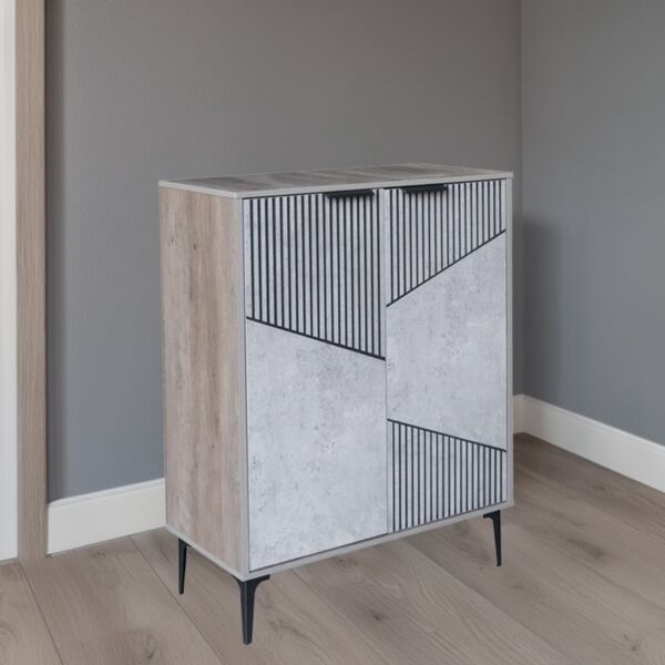 خزانة أحذية بابين خشب ماليزي روما - رمادي وخشبي