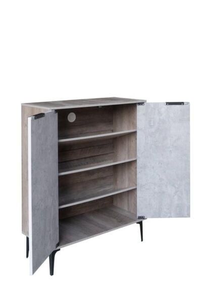 خزانة أحذية بابين خشب ماليزي روما - رمادي وخشبي