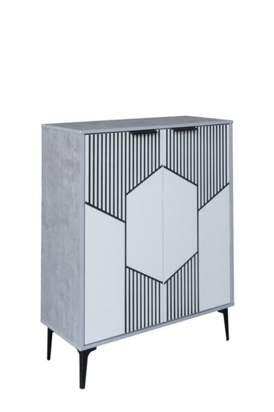 خزانة أحذية بابين خشب ماليزي لندن - رمادي وأبيض