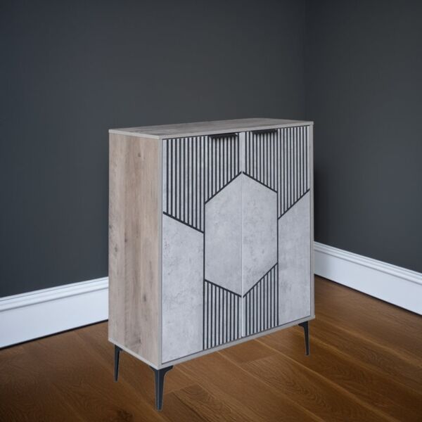 خزانة أحذية بابين خشب ماليزي لندن - رمادي وخشبي