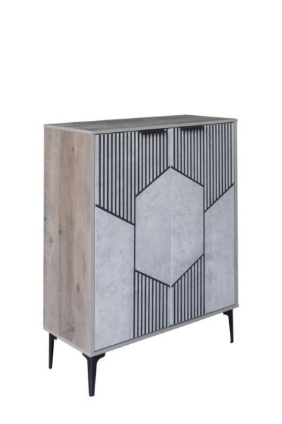 خزانة أحذية بابين خشب ماليزي لندن - رمادي وخشبي