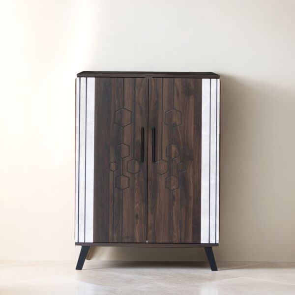 خزانة أحذية بابين خشب ماليزي مايلي - بني وأبيض