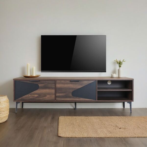طاولة تلفزيون خشب ماليزي اللون 160سم - بني وأسود
