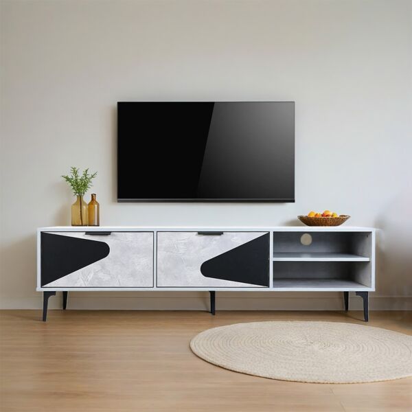 طاولة تلفزيون خشب ماليزي اللون 160سم - رمادي وأسود