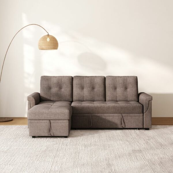 كنب سرير زاوية مع شاحن بورفال - بني غامق