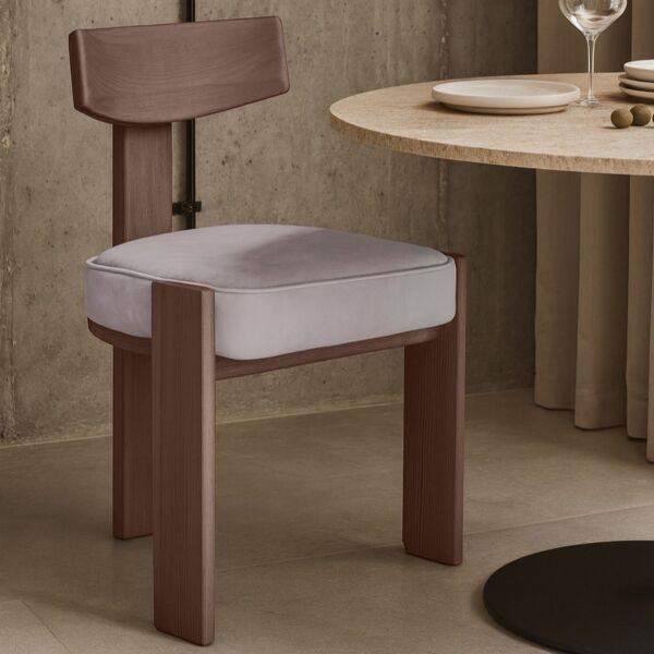 كرسي طعام خشب طبيعي سولان - رمادي فاتح