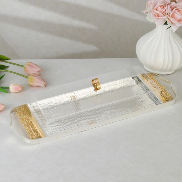 صينية تقديم فاخرة مع غطاء مولتو - فضي وذهبي